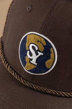 Détail broderie SY casquette SATINEY marron